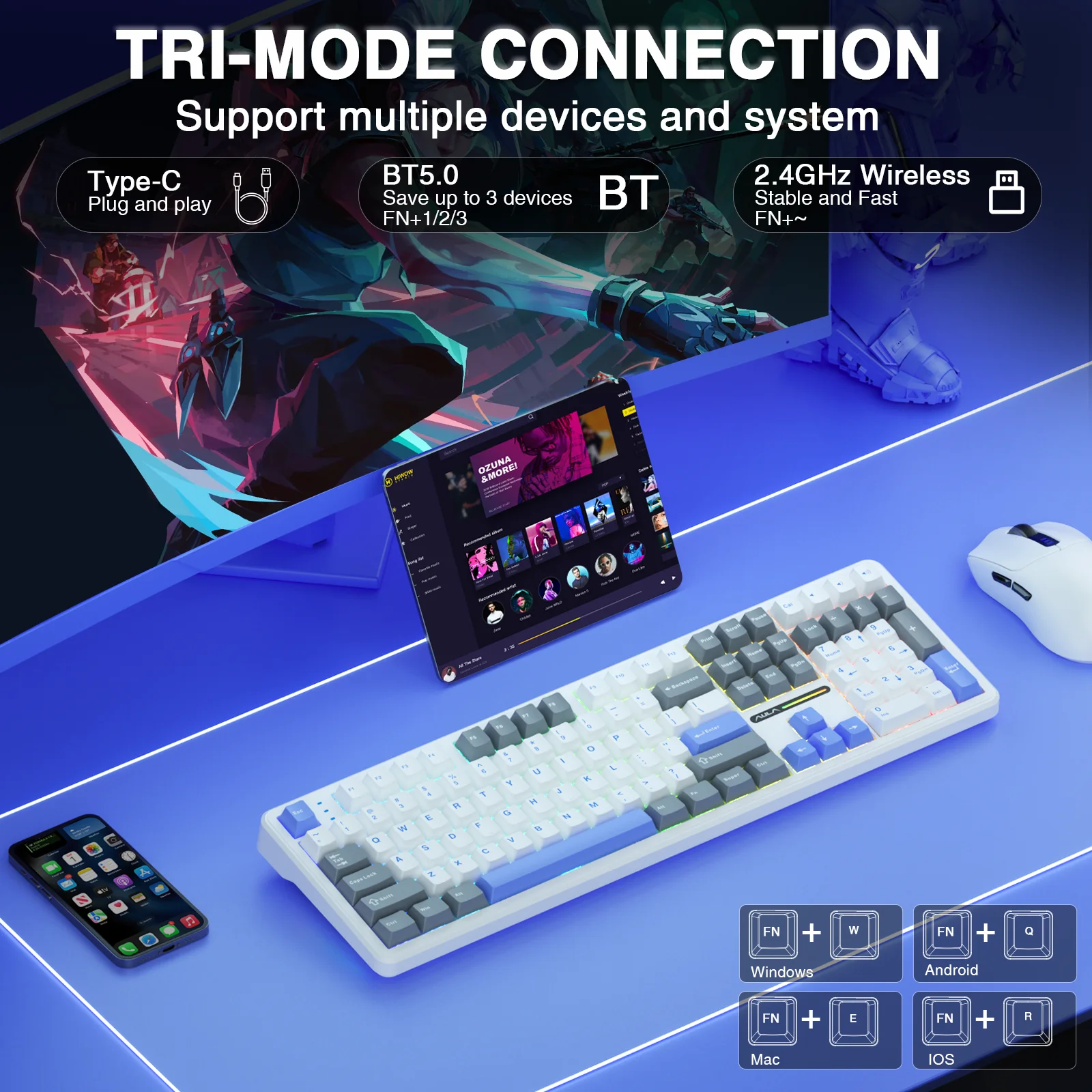 AULA F108 Беспроводная клавиат – обзор и цена Gaming Keyboard No Noise